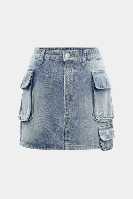 Denim høj talje lomme nederdel sold by Micas