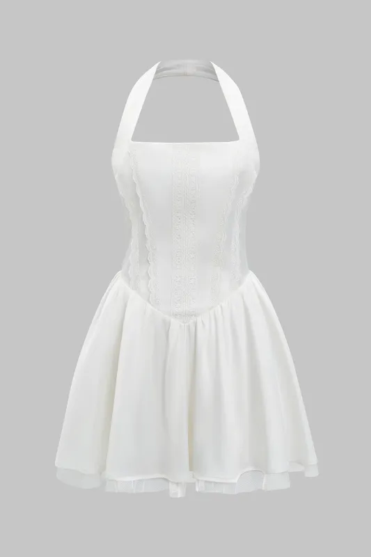 Satin Halter Neck Sleeveless Zipper  Mini Dress sold by Micas