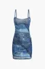 Illusion Mønster Mesh Slip ærmeløs spalte mini kjole sold by Micas