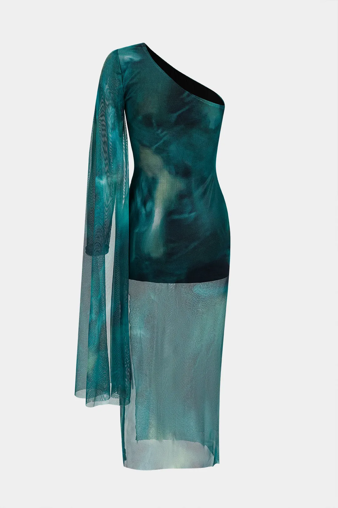 Tie farvestof mesh en skulder spalte midi kjole sold by Micas product image thumbnail 2