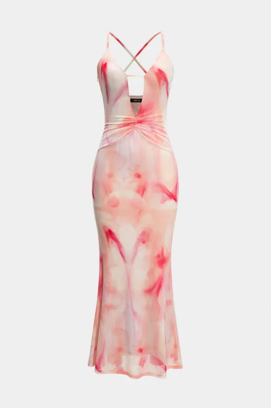 Ombre mesh ærmeløs slip v-hals maxi kjole sold by Micas