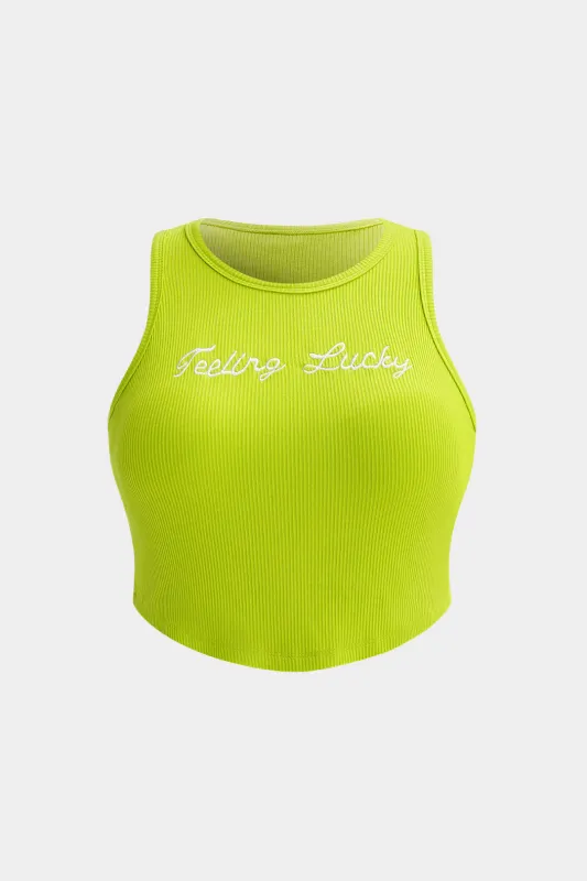 Plus størrelse brevprint broderingstank top sold by Micas