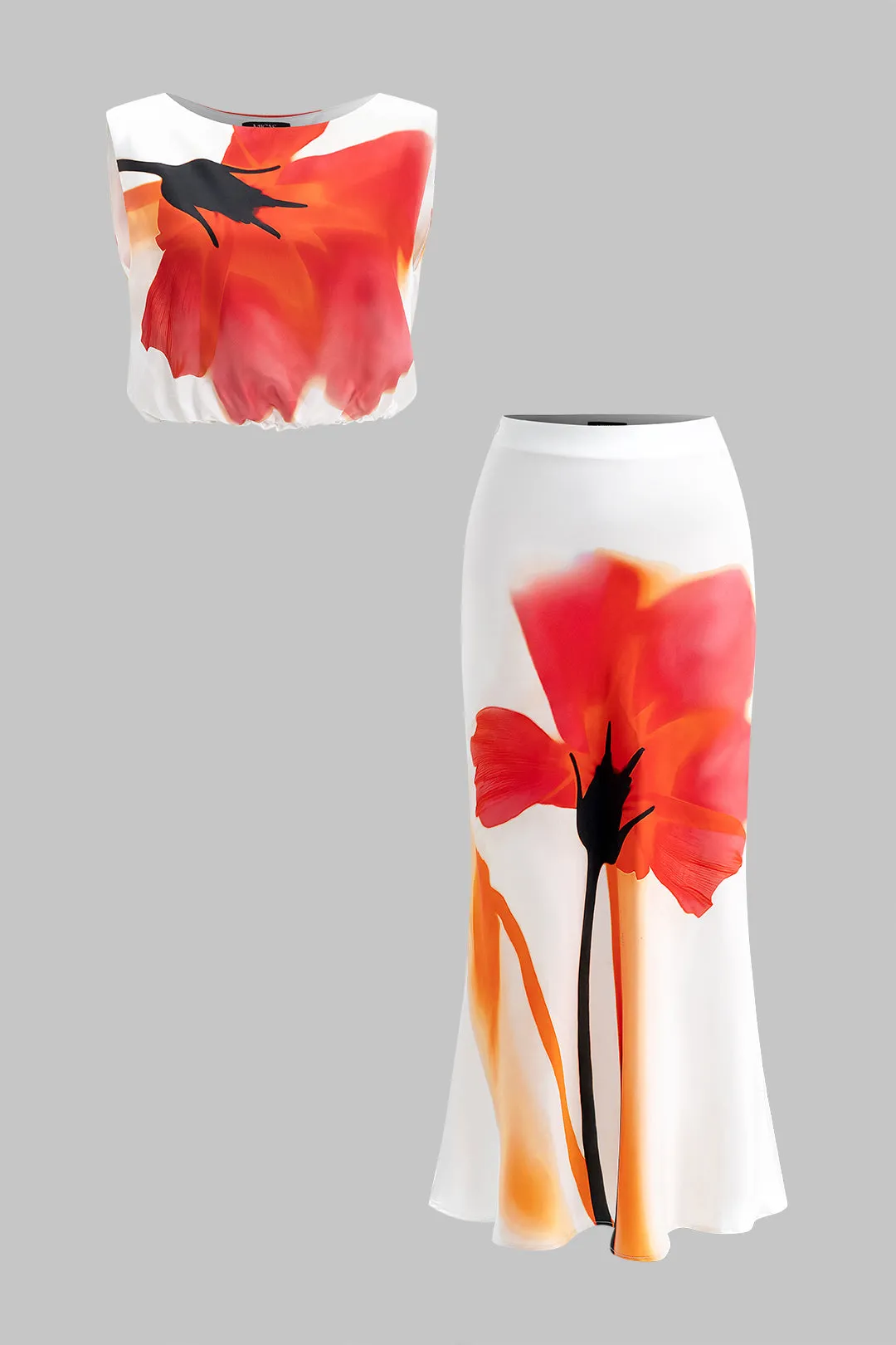 Satin Floral Pattern Tank Top And Skirt Set sold by Micas product image thumbnail 2