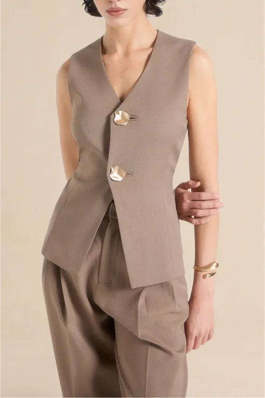 V-Neck Metallic Button Sleeveless Vest sold by Micas