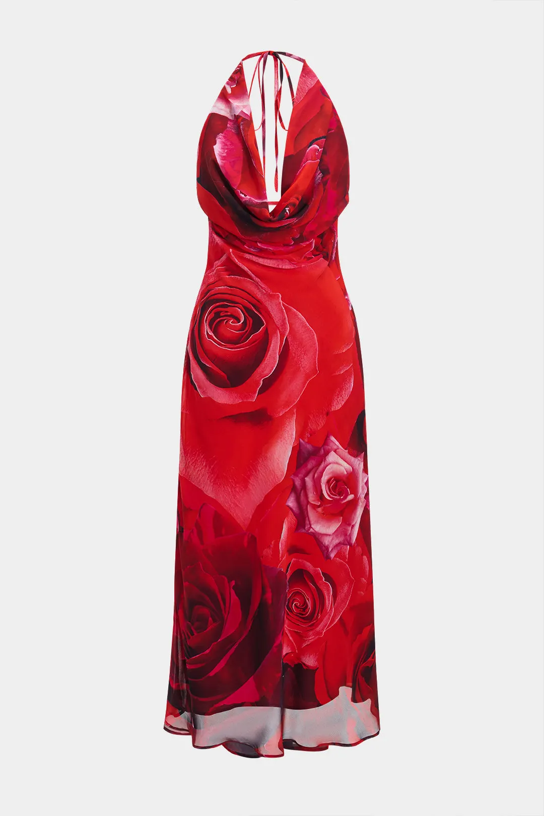 Chiffon Floral Pattern Halter Neck Cowl Neck Zipper Sleeveless Maxi Dress sold by Micas product image thumbnail 2