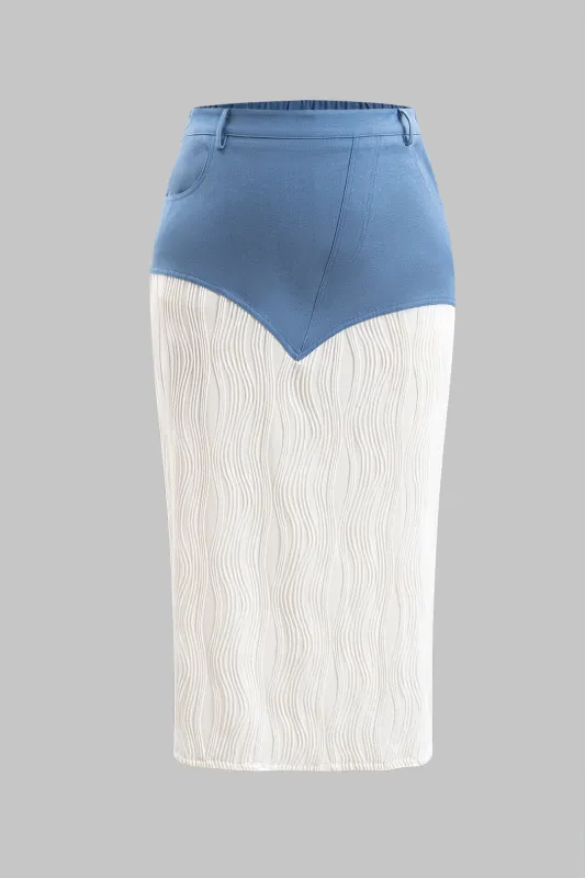 Plus Size Denim Patchwork Skirt sold by Micas