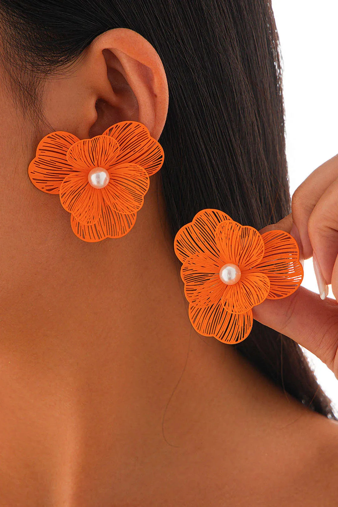 3D Floral Metal Pearls Earrings sold by Micas