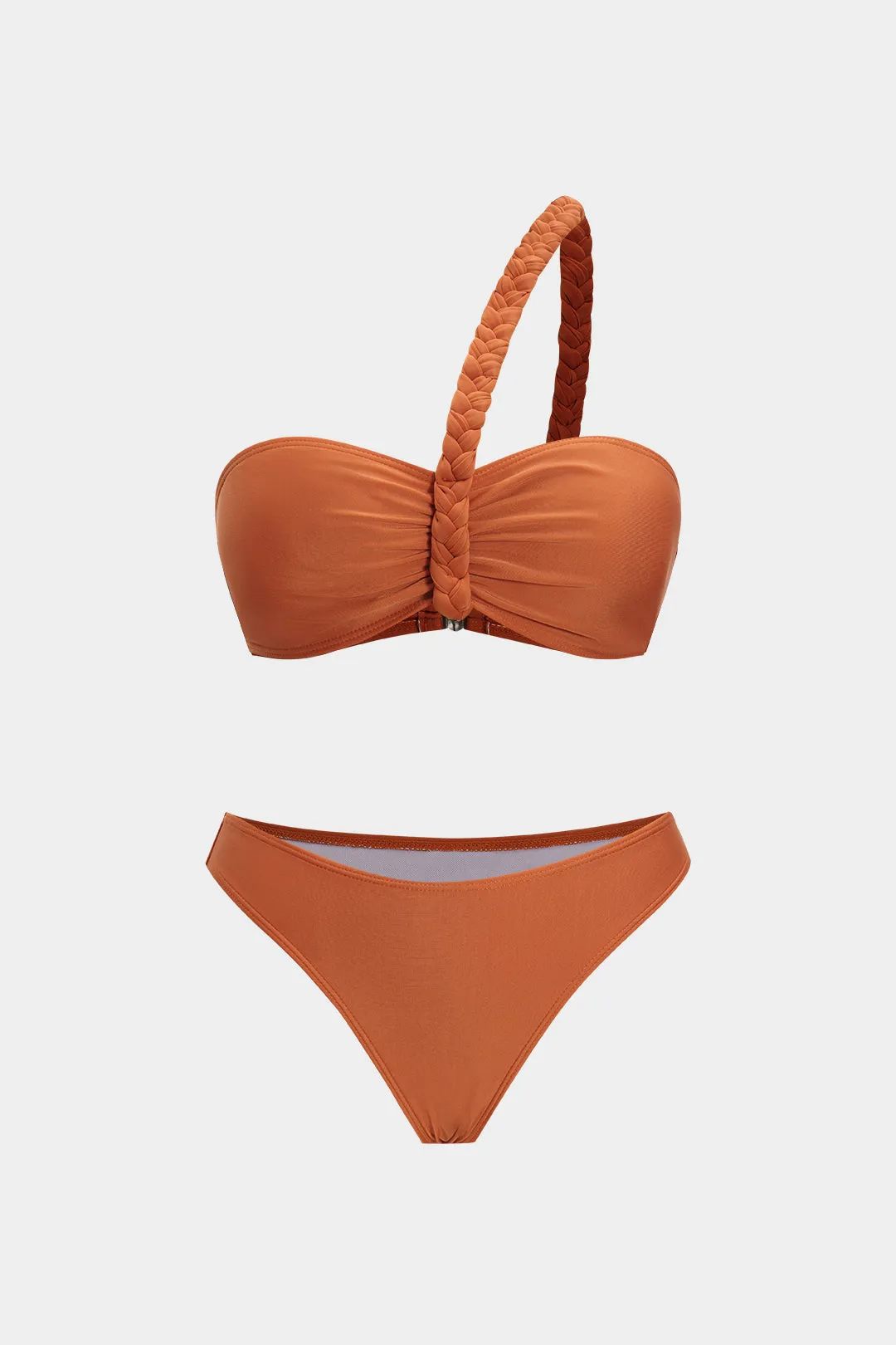 Asymmetrisk flettet flettet ruched to-stykker bikini-sæt sold by Micas