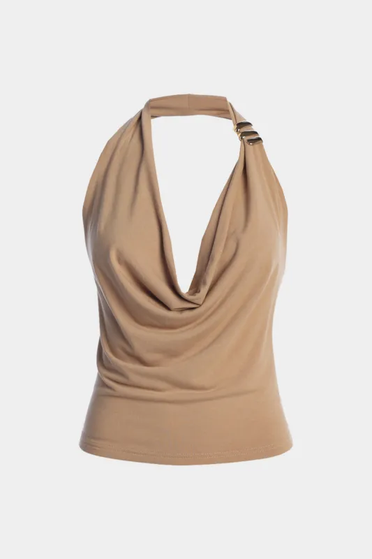 Metallisk indretning Cowl Neck V-Neck Ruched Top sold by Micas