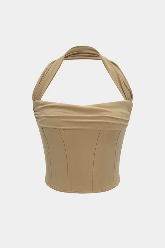 Halterhals ruched top sold by Micas