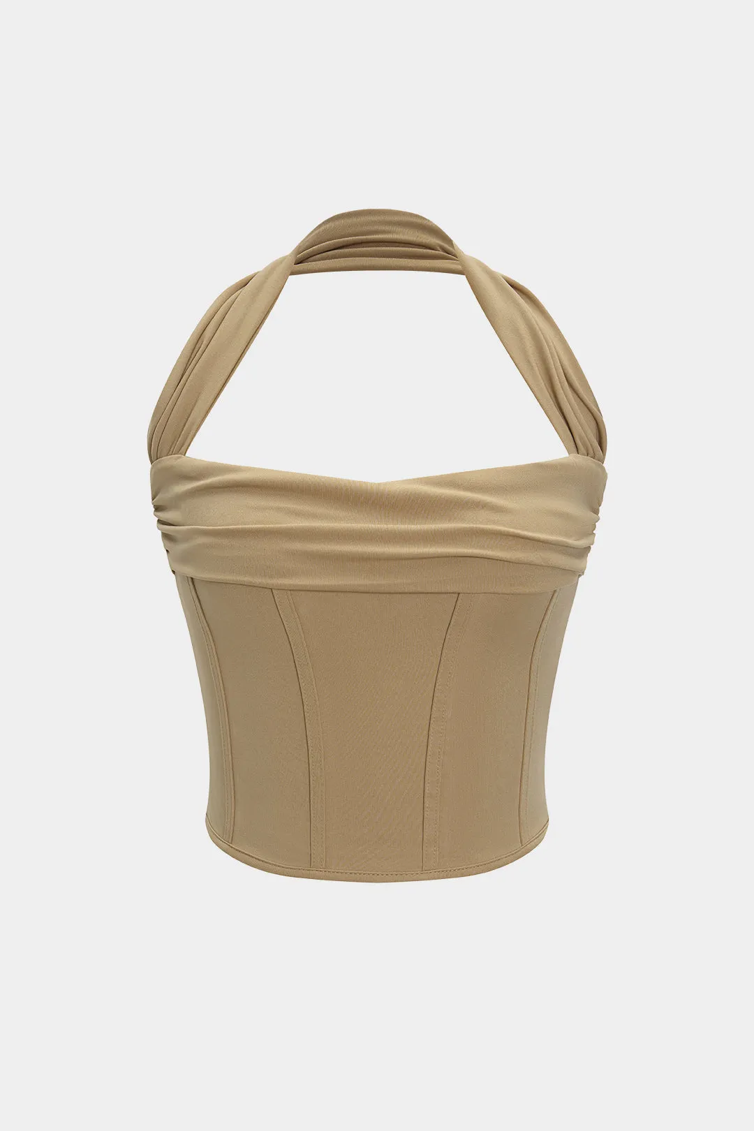 Halterhals ruched top sold by Micas