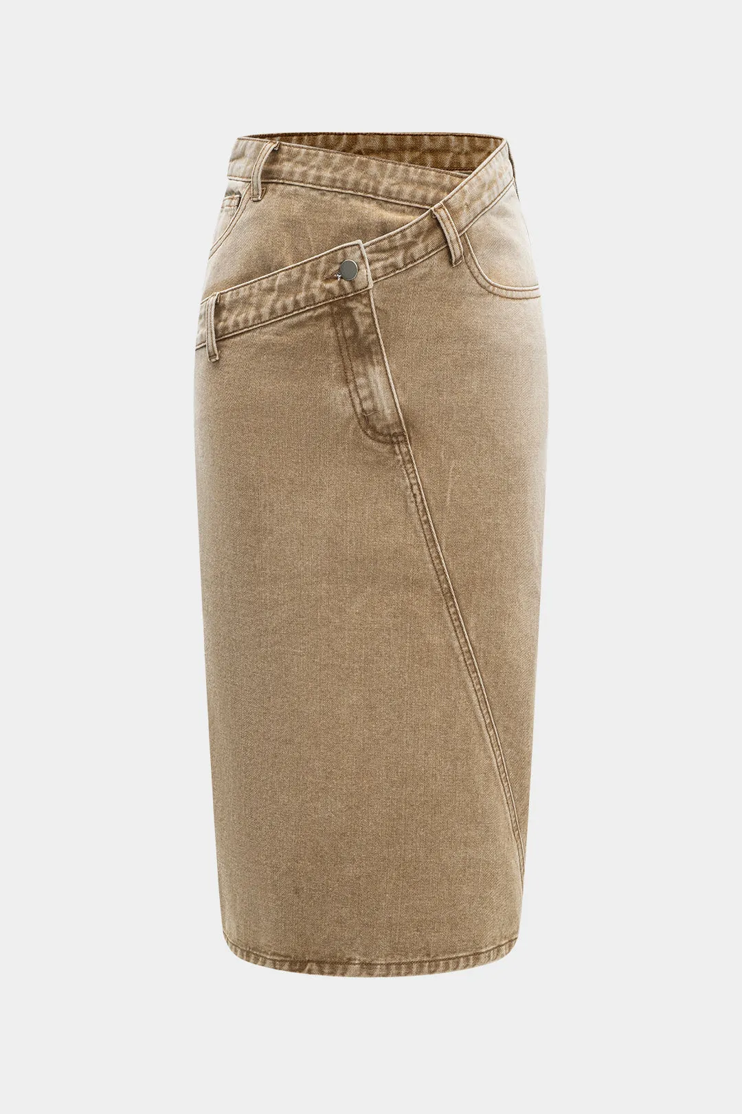 Denim krydsede asymmetrisk spalte nederdel sold by Micas