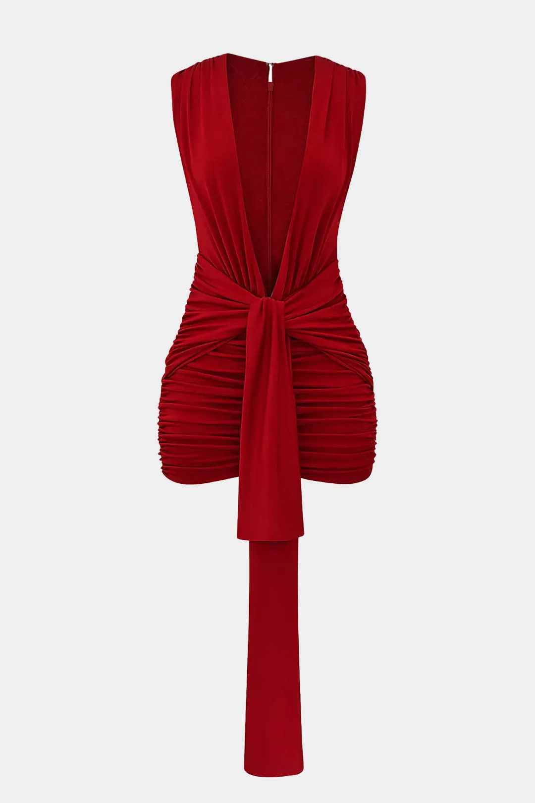 V-hals slips foran ruched ærmeløs mini kjole sold by Micas