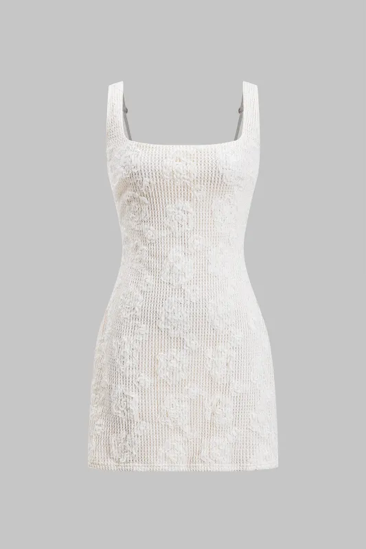 Jacquard Square Neck Bind Mini Dress Back sold by Micas