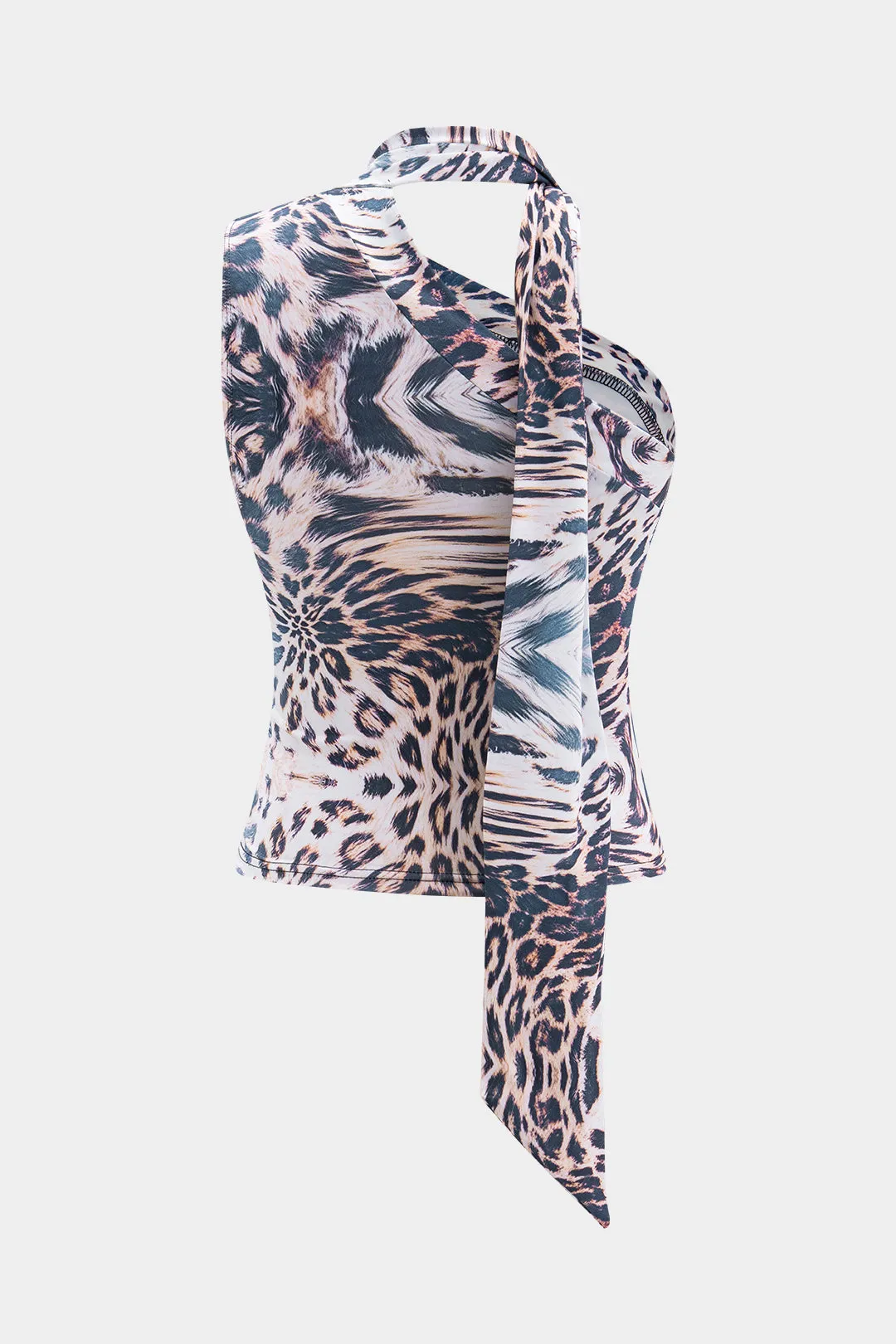Leopard mønster slips foran en skulder asymmetrisk top sold by Micas product image thumbnail 3