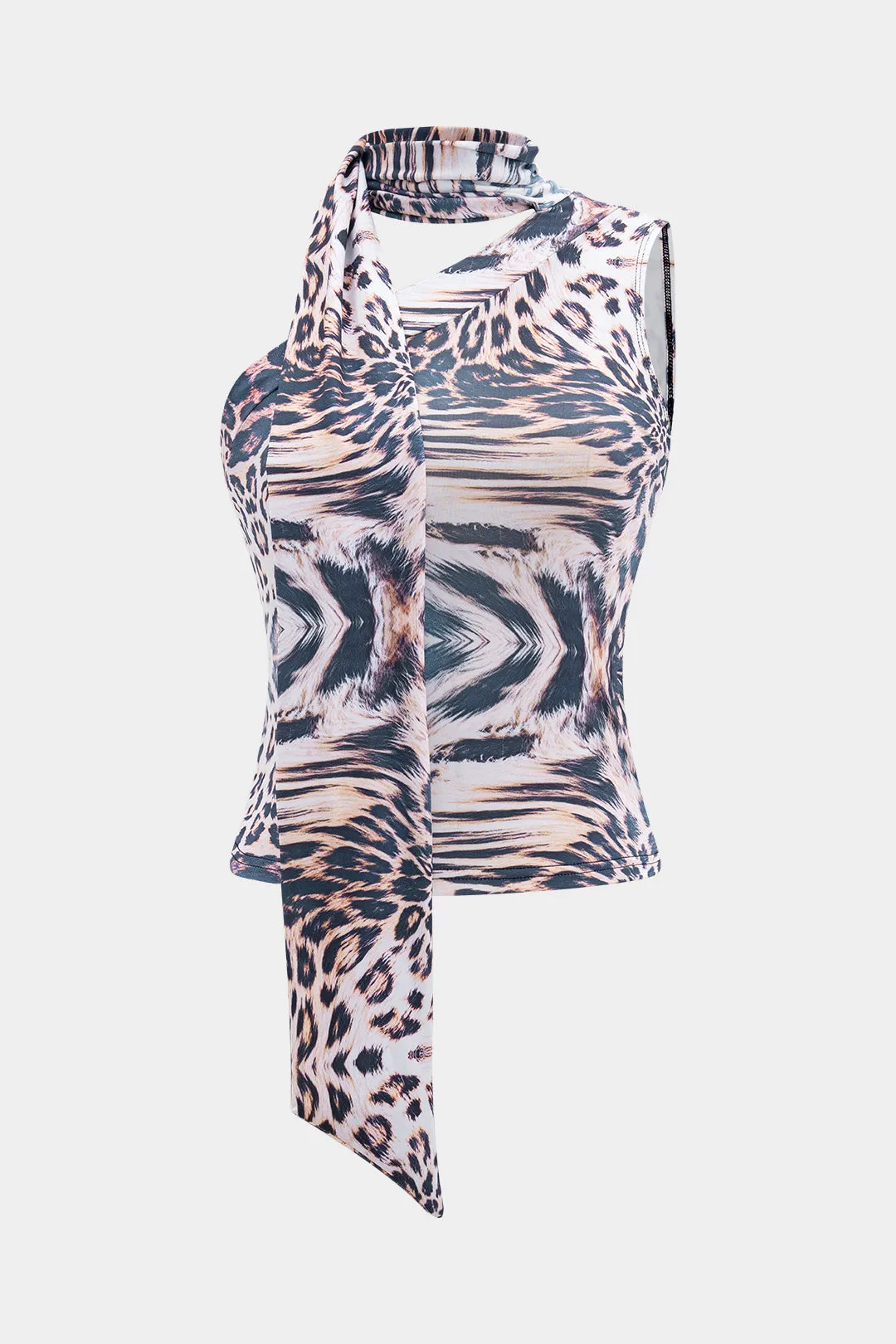 Leopard mønster slips foran en skulder asymmetrisk top sold by Micas product image thumbnail 2