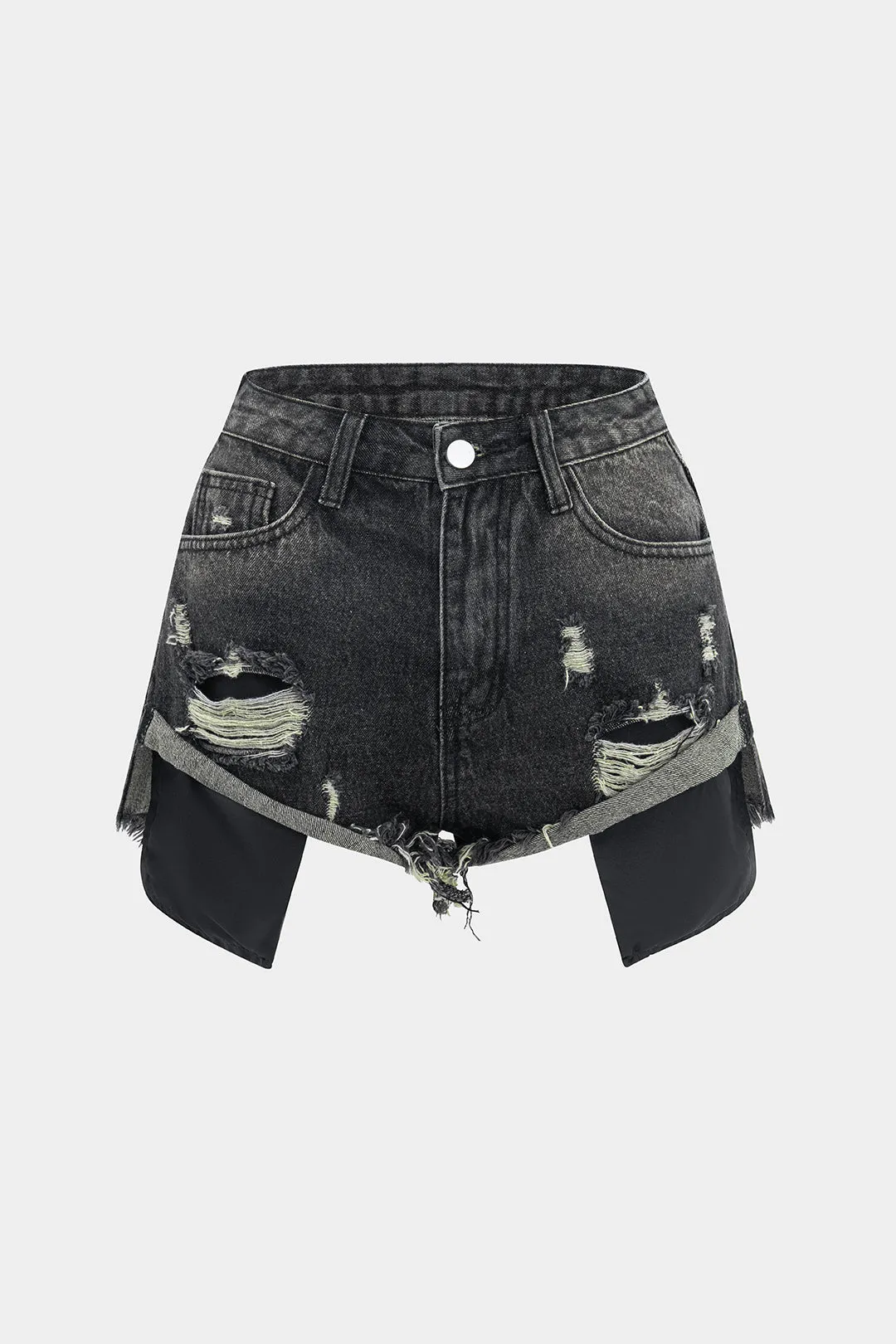 Denim nødlidende flosset hem revet shorts sold by Micas