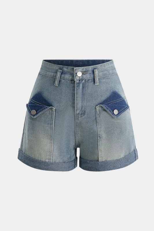 Denim High Waist Pocket Shorts sold by Micas