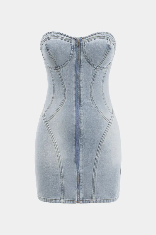 Denim lynlås piskesting bustier rør kjole sold by Micas