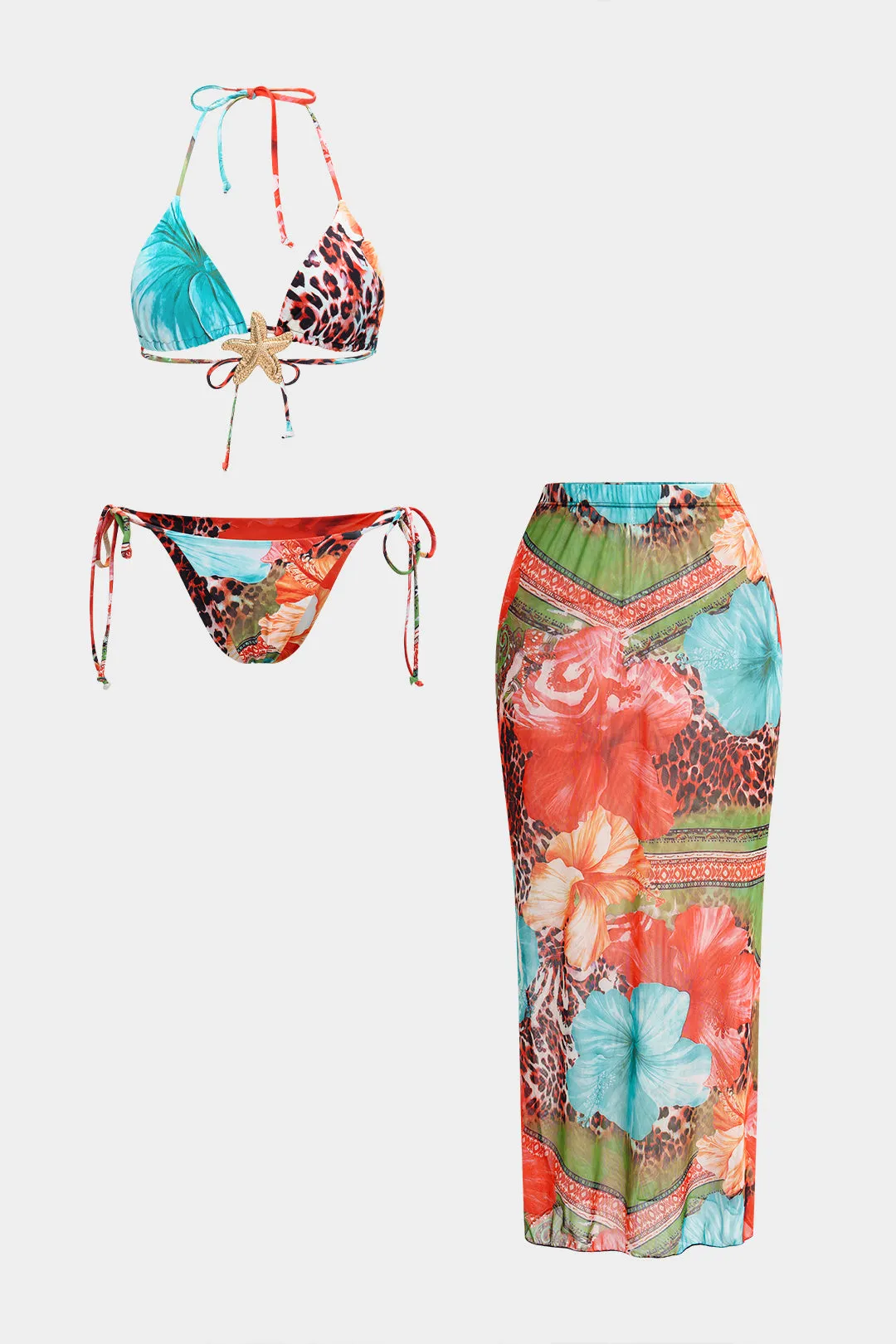 Mesh leopard mønster tre-stykker bikini sæt sold by Micas