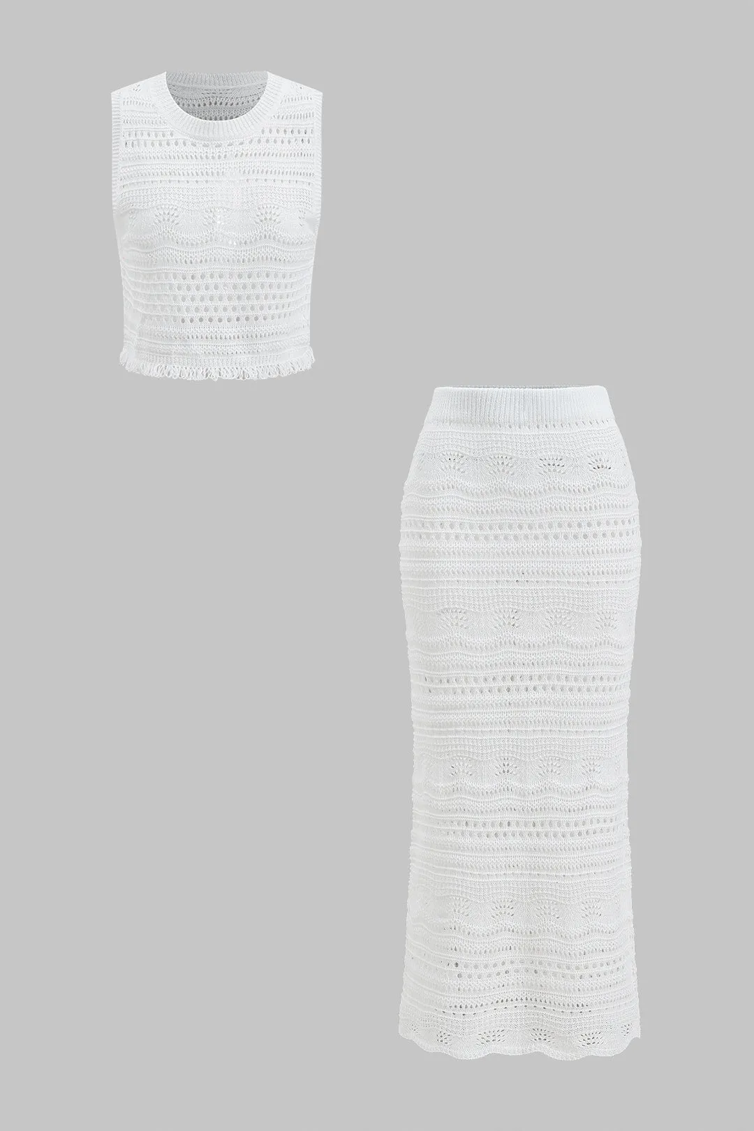 Strik hul ud tank top og nederdel sæt sold by Micas