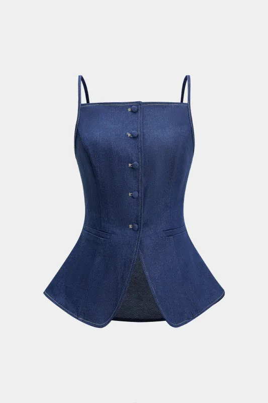 Denim Button Cami Top sold by Micas