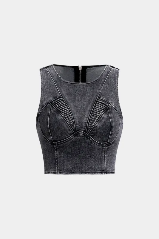 Denim Zipper Detail Bustier Tank Top sold by Micas