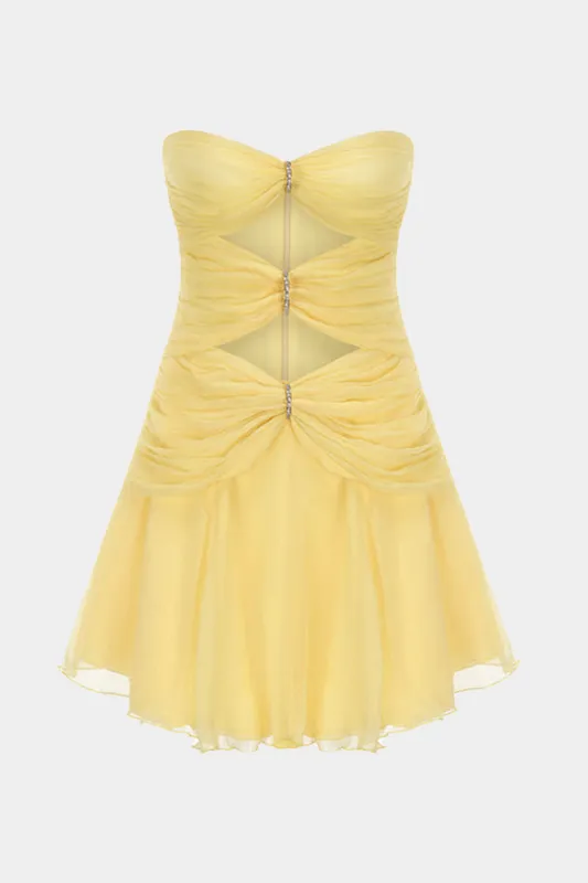 Chiffon Cut Out Strapless Sleeveless Zipper Mini Dress sold by Micas
