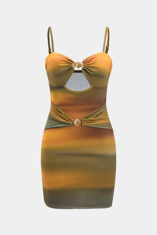 Ombre Metallic Decor Ruched Cut Out Slip Sleeveless Mini Dress sold by Micas