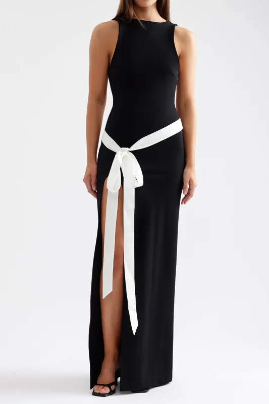 Tie Front Backless Sleeveless Slit Maxi Dress sold by Micas