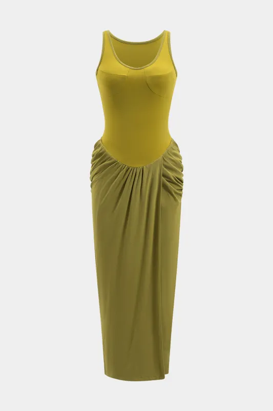 Patchwork Ruched Tank Sleeveless Maxi Dress sold by Micas