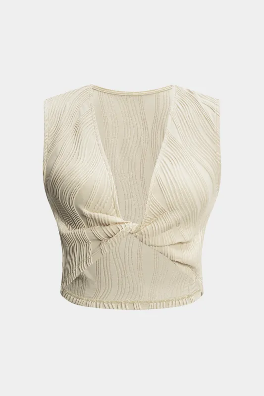 Twist Knot Pleated Cut Out V-Neck Tank Top sold by Micas