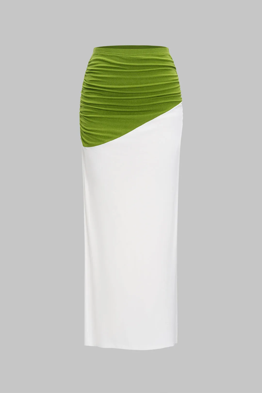 Ruched Asymmetrical Patchwork Slit nederdel sold by Micas