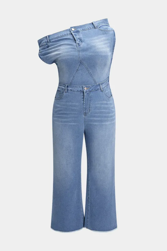 Plus Size Denim Asymmetrical Wide Leg Jumpsuit sold by Micas