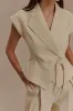 Linen Tie Up Asymmetrical V-Neck Tank Top sold by Micas