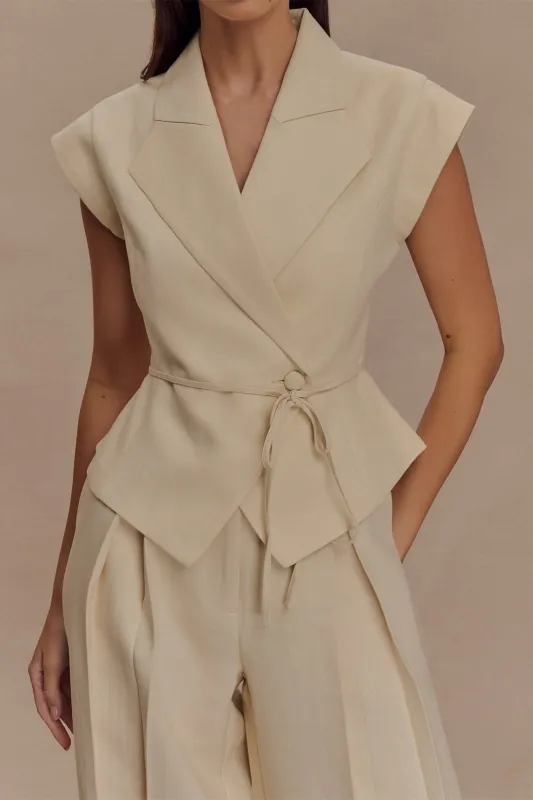 Linen Tie Up Asymmetrical V-Neck Tank Top sold by Micas