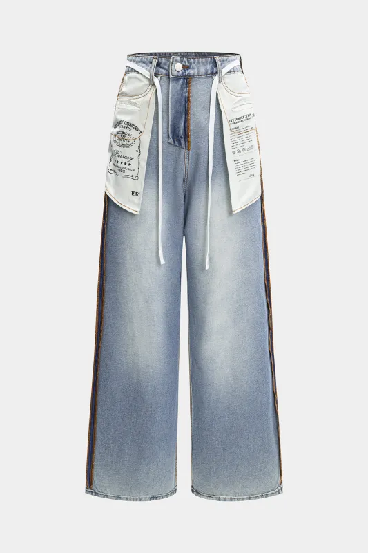 Denim Pocket Design Belted Jeans sold by Micas