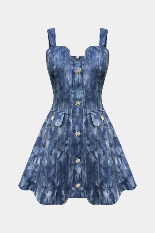 Abstract Pattern Square Neck Sleeveless Mini Dress sold by Micas