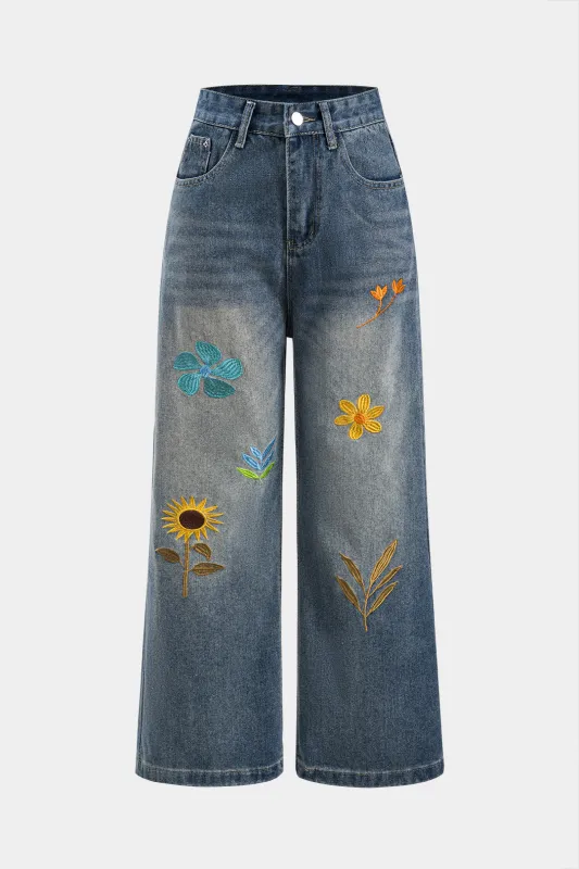 Denim broderi lige ben jeans sold by Micas