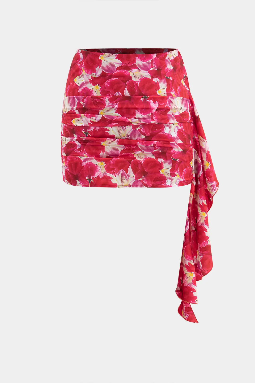 Satin blomsterprint asymmetrisk ruffle nederdel sold by Micas