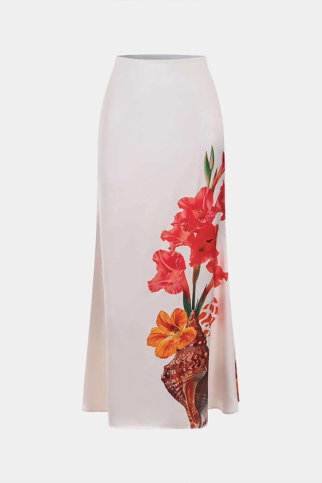 Satin blomster mønster lynlås nederdel sold by Micas