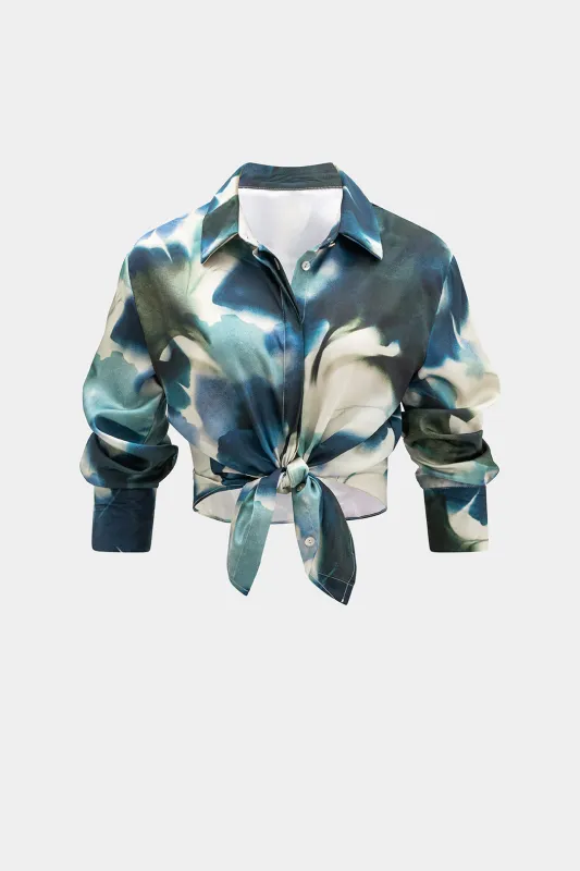 Akvarel ombre print krave langærmet skjorte sold by Micas