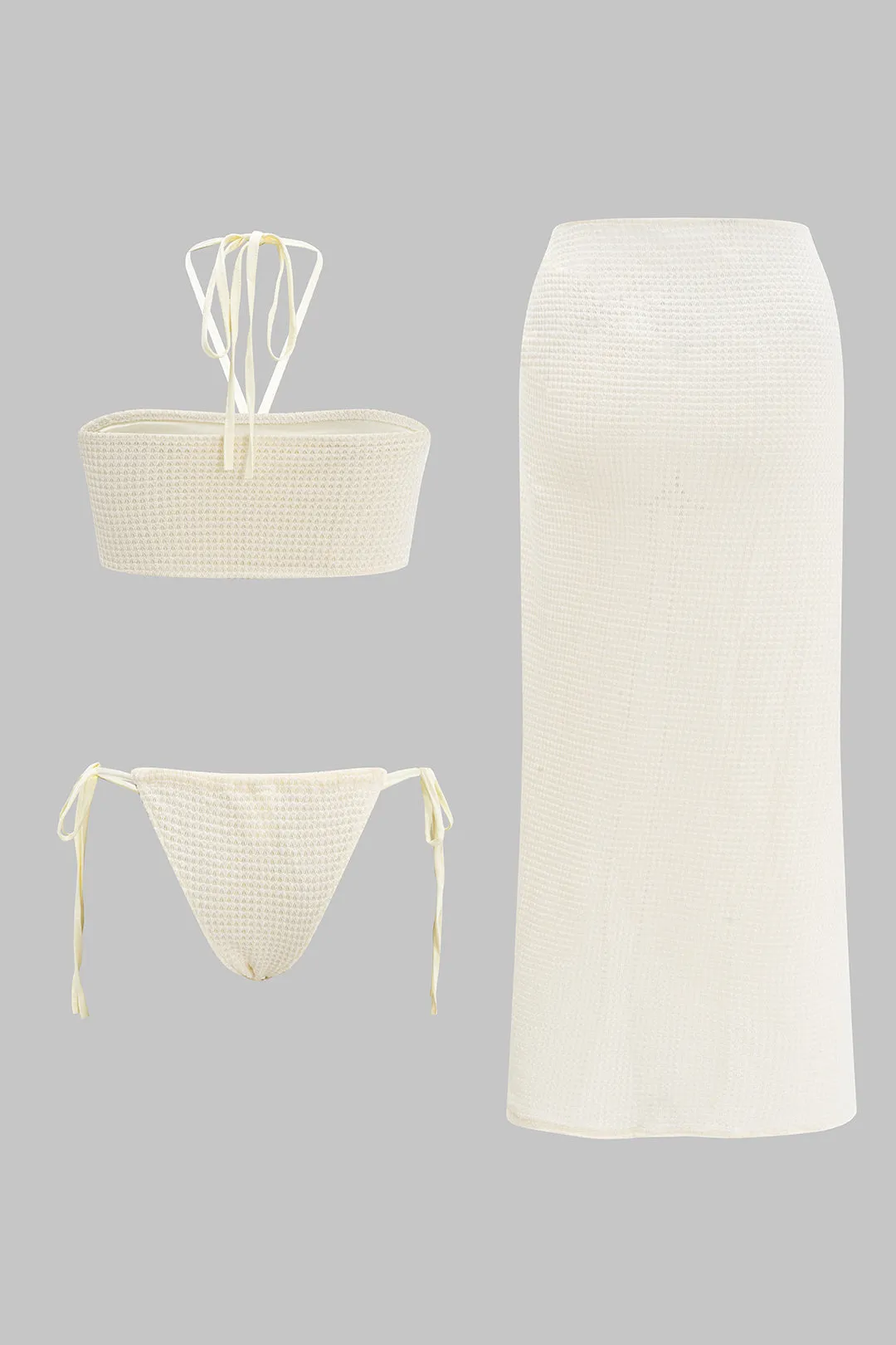 3D Floral Halter Neck Tie Up High Slit Three-Pieces Bikini Set sold by Micas product image thumbnail 2