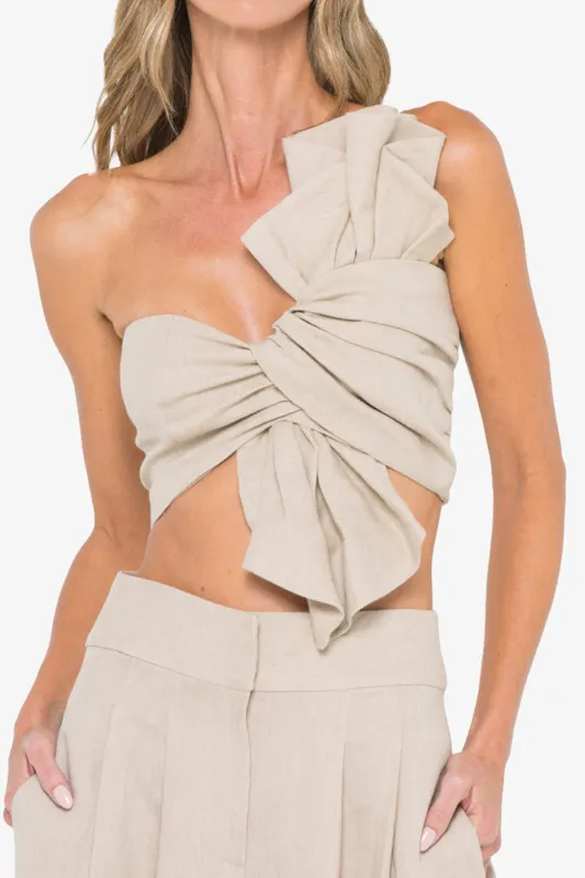 Linned asymmetrisk ruched twist knude lynlås tanktop sold by Micas