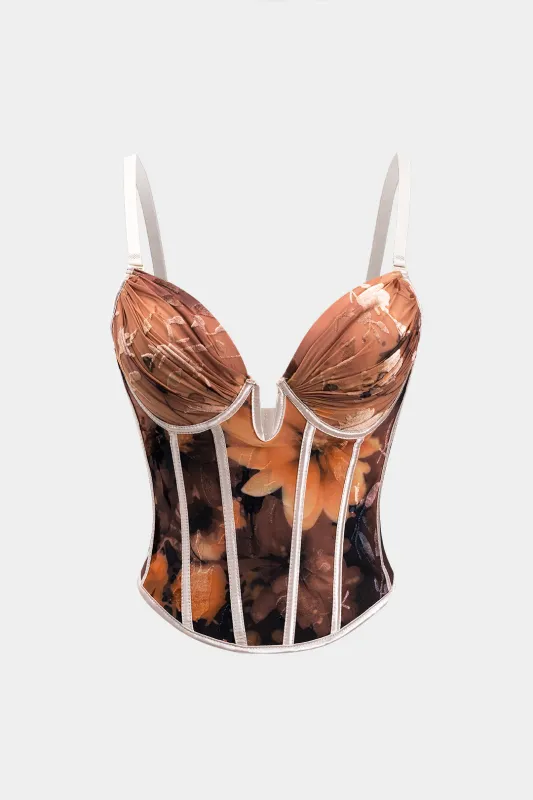 Jacquard blomstermønster v-hals slip bustier tank top sold by Micas