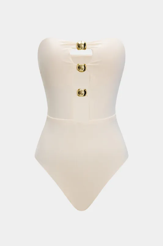 Metallisk indretning Skåret ud ruket stroppeløs ærmeløs rør bodysuit sold by Micas