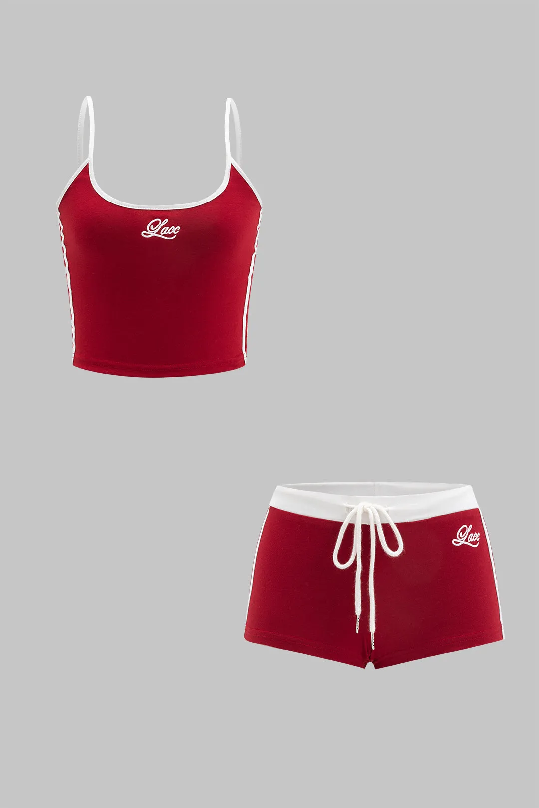 Brev broderi cami top og lavt talje drejer shorts sæt sold by Micas