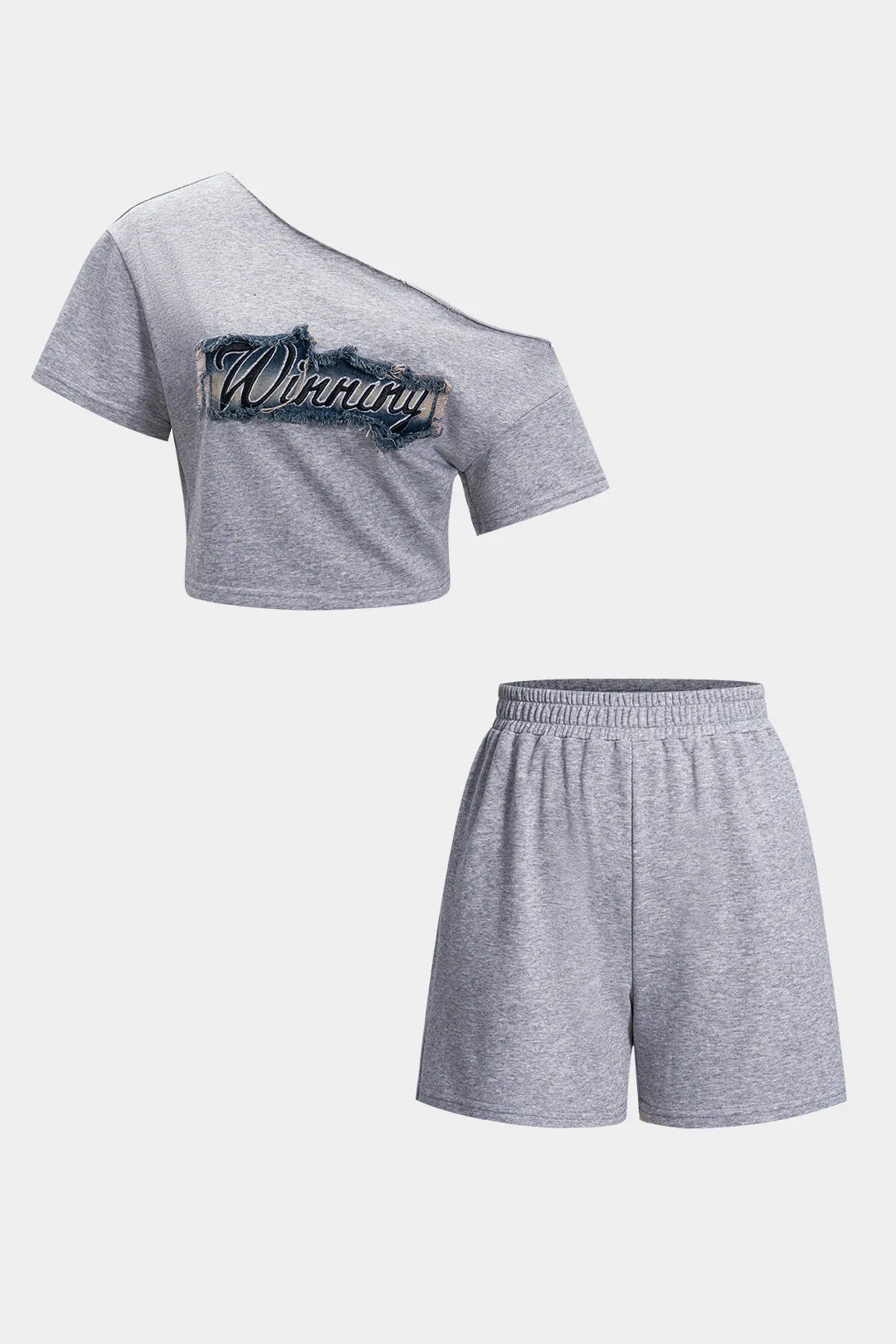 Applique Asymmetrical Shirt And Shorts Set sold by Micas