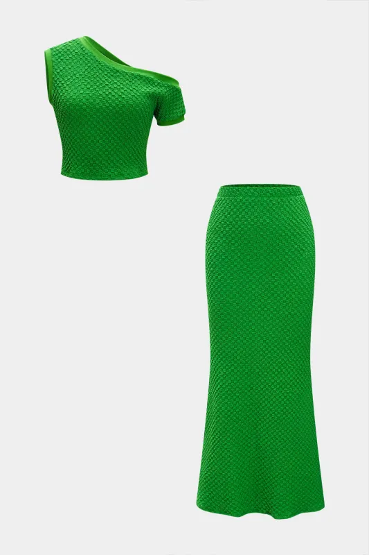 Asymmetrical Ruched Tank Top And Skirt Set sold by Micas