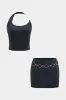 Metallic Chain Halter Neck Tank Top And Skirt Set sold by Micas